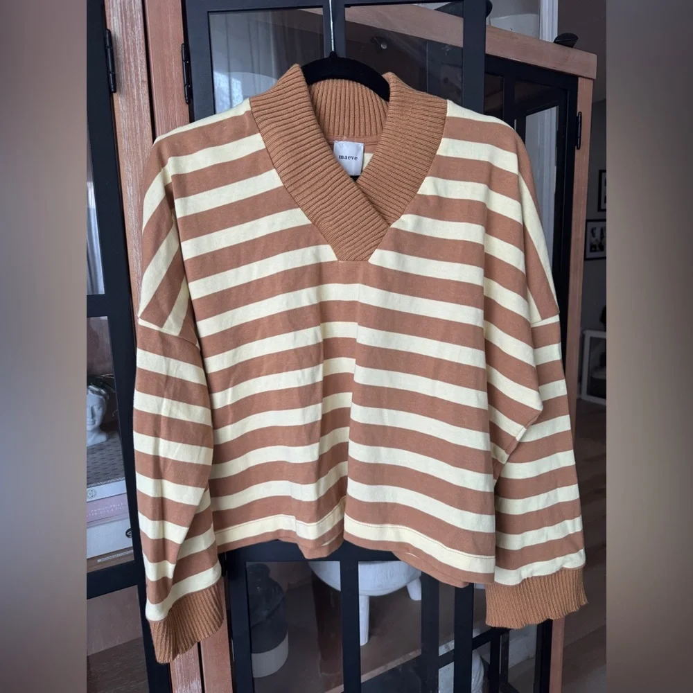 Anthropologie Maeve Cotton Boxy Oversized V-Neck Top sweater ribbed pullover - Picture 5 of 12
